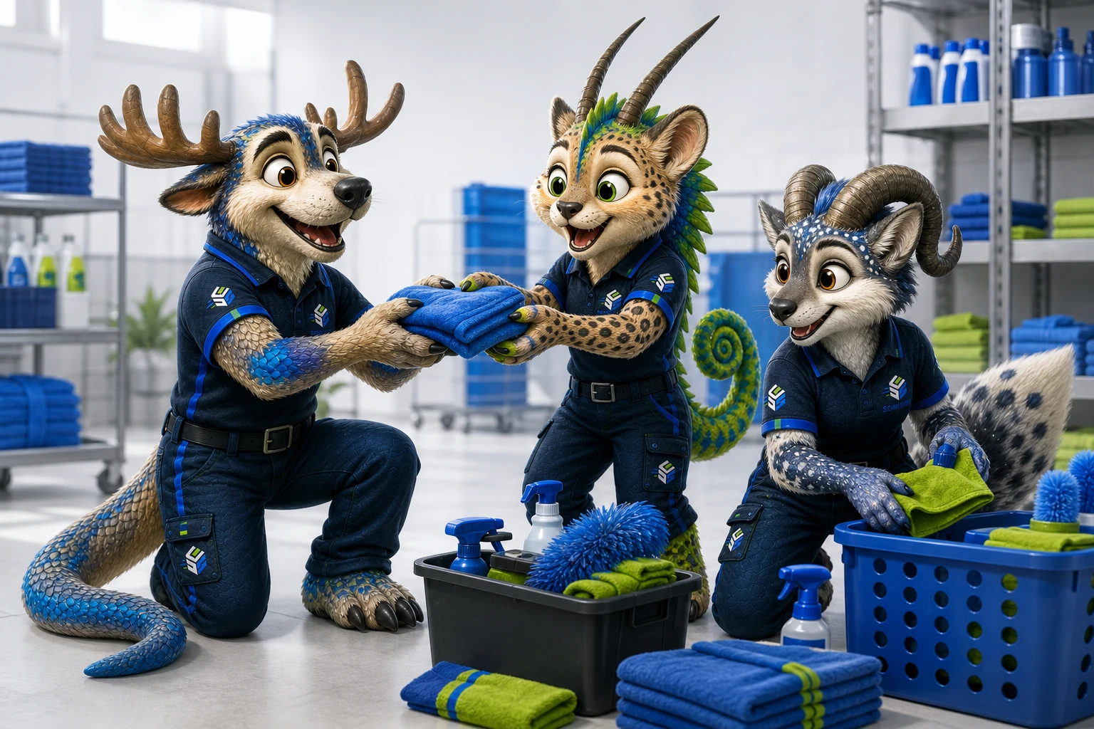Drei neue Schmidttierchen bereiten gemeinsam Material für einen Arbeitstag vor